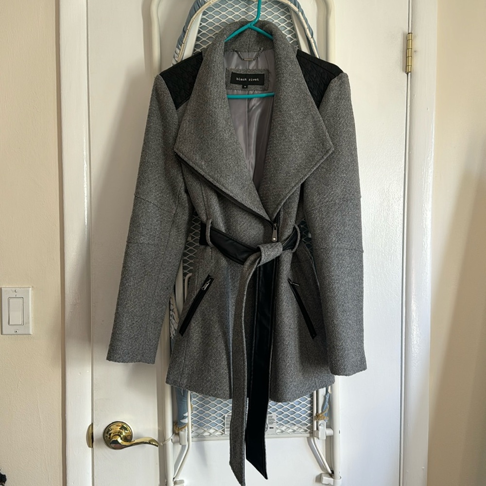 Trench coat with leather accents